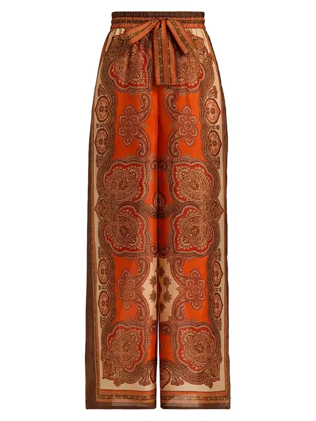 Zimmermann Women's Mahon Silk Relaxed Pants - Tangerine Paisley