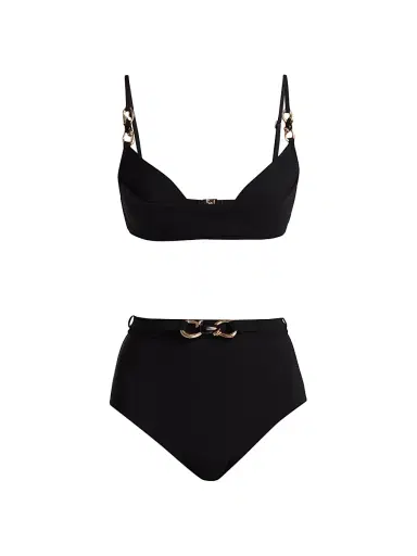 Zimmermann Women's Mahon Trim Detail Bikini - Black - Size 6 | Thumbnail 1