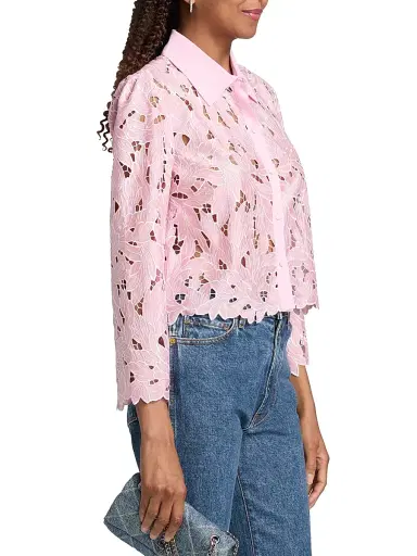 Generation Love Women's Talsie Floral Georgette Shirt - Pink White - Size Medium | Thumbnail 4 Generation Love Women's Talsie Floral Georgette Shirt - Pink White - Size Medium | Thumbnail 4