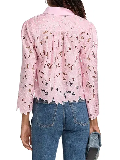 Generation Love Women's Talsie Floral Georgette Shirt - Pink White - Size Medium | Thumbnail 5 Generation Love Women's Talsie Floral Georgette Shirt - Pink White - Size Medium | Thumbnail 5
