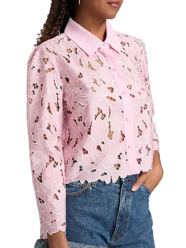 Generation Love Women's Talsie Floral Georgette Shirt - Pink White - Size Medium | Thumbnail 6 Generation Love Women's Talsie Floral Georgette Shirt - Pink White - Size Medium | Thumbnail 6
