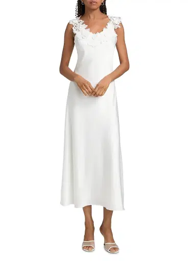 Generation Love Women's Lala Hammered Lace Midi-Dress - White - Size Large | Thumbnail 2