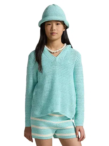 Polo Ralph Lauren Little Girl's & Girl's Hooded Cotton Sweater - Parakeet | Thumbnail 4 Polo Ralph Lauren Little Girl's & Girl's Hooded Cotton Sweater - Parakeet | Thumbnail 4