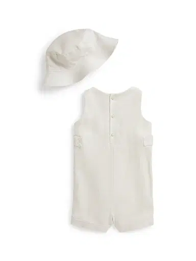 Polo Ralph Lauren Baby's Linen Shortall & Bucket Hat Set - Antique Cream 9 Months | Thumbnail 2 Polo Ralph Lauren Baby's Linen Shortall & Bucket Hat Set - Antique Cream 9 Months | Thumbnail 2