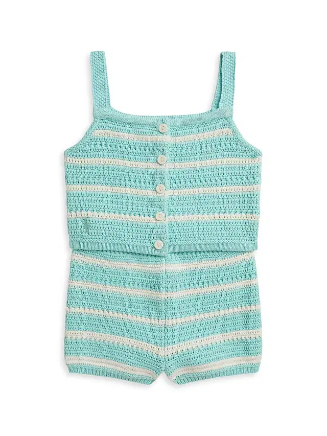 Baby Girl's Striped Crochet Cotton Top & Shorts Set - Clubhouse Cream 9 Months