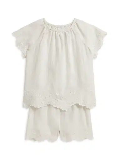 Polo Ralph Lauren Baby Girl's Starfish-Embroidered Linen Top & Shorts Set - Antique Cream 9 Months | Thumbnail 1 Polo Ralph Lauren Baby Girl's Starfish-Embroidered Linen Top & Shorts Set - Antique Cream 9 Months | Thumbnail 1