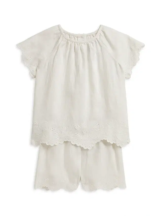 Polo Ralph Lauren Baby Girl's Starfish-Embroidered Linen Top & Shorts Set - Antique Cream 9 Months