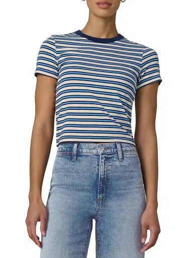 Joe's Jeans Women's The Baby Striped T-Shirt - Ecru Azure Stripe | Thumbnail 3 Joe's Jeans Women's The Baby Striped T-Shirt - Ecru Azure Stripe | Thumbnail 3