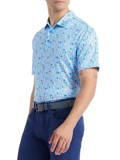 Robert Graham Men's Coastal Vibes Performance Knit Polo Shirt - Light Blue - Size XXL | Thumbnail 4
