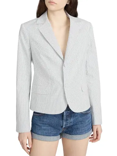 Frame Women's The Stripe Cotton-Blend Classic Blazer - Navy Multi - Size 16 | Thumbnail 4