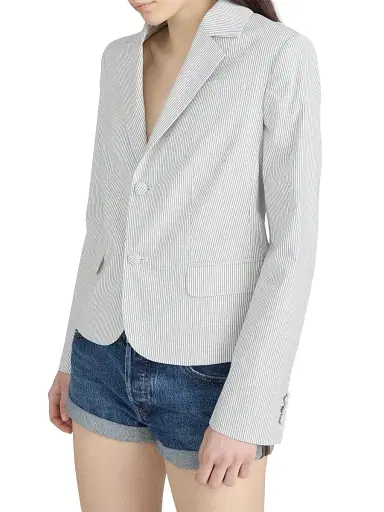 Frame Women's The Stripe Cotton-Blend Classic Blazer - Navy Multi - Size 16 | Thumbnail 5