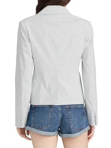 Frame Women's The Stripe Cotton-Blend Classic Blazer - Navy Multi - Size 16 | Thumbnail 6