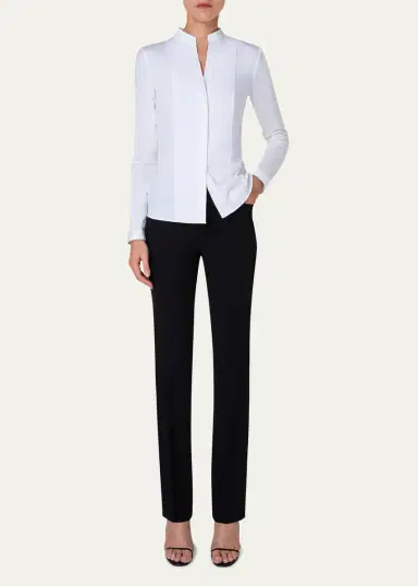 Akris punto Long-Sleeve Cotton Jersey-Back Blouse | Thumbnail 2