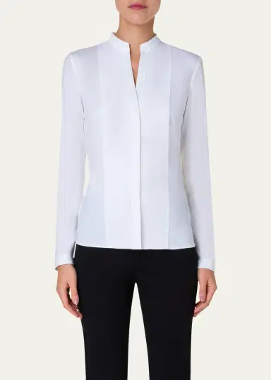 Akris punto Long-Sleeve Cotton Jersey-Back Blouse | Thumbnail 4