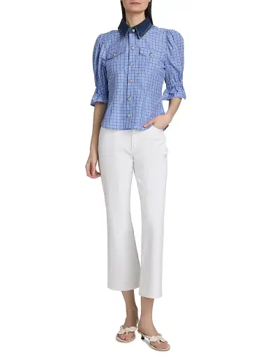 Cinq à Sept Women's Keely Gingham Puff-Sleeve Top - Blue Crush Ultramarine | Thumbnail 2