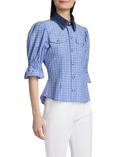 Cinq à Sept Women's Keely Gingham Puff-Sleeve Top - Blue Crush Ultramarine | Thumbnail 4