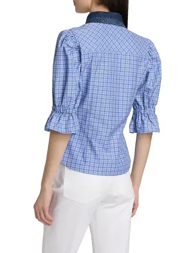 Cinq à Sept Women's Keely Gingham Puff-Sleeve Top - Blue Crush Ultramarine | Thumbnail 5
