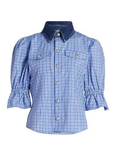 Cinq à Sept Women's Keely Gingham Puff-Sleeve Top - Blue Crush Ultramarine | Thumbnail 1
