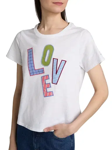 Cinq à Sept Women's Love Collage Patch Shrunken T-Shirt | Thumbnail 6