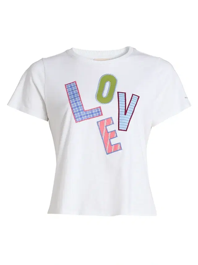Cinq à Sept Women's Love Collage Patch Shrunken T-Shirt - White Multi
