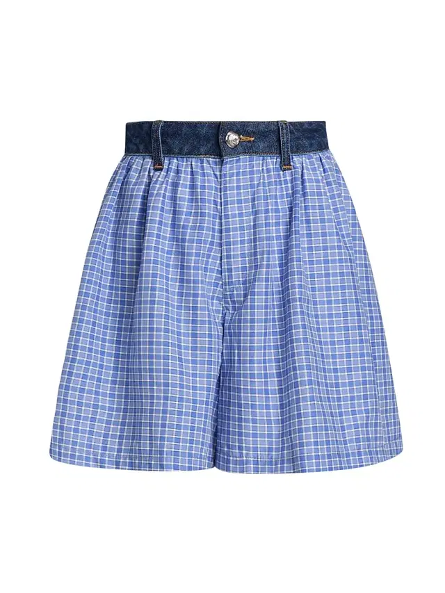 Women's Madalyn Checked Cotton-Blend High-Rise Shorts - Bleu Crush Ultramarine