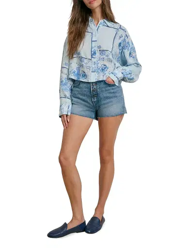 Favorite Daughter Women's The Crop Ex-Boyfriend Floral Cotton Shirt - Floral Scarf - Size XL | Thumbnail 2 Favorite Daughter Women's The Crop Ex-Boyfriend Floral Cotton Shirt - Floral Scarf - Size XL | Thumbnail 2