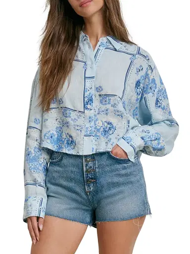 Favorite Daughter Women's The Crop Ex-Boyfriend Floral Cotton Shirt - Floral Scarf - Size XL | Thumbnail 4 Favorite Daughter Women's The Crop Ex-Boyfriend Floral Cotton Shirt - Floral Scarf - Size XL | Thumbnail 4