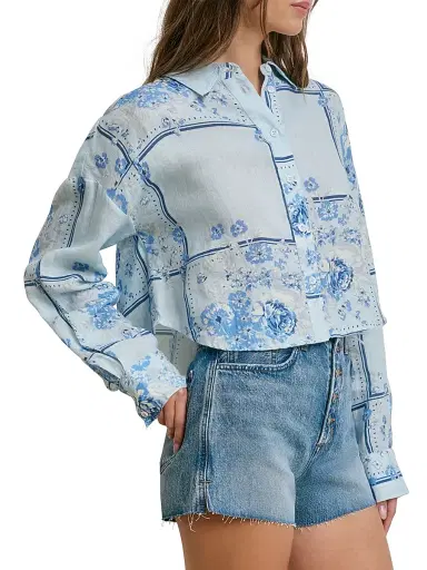 Favorite Daughter Women's The Crop Ex-Boyfriend Floral Cotton Shirt - Floral Scarf - Size XL | Thumbnail 5 Favorite Daughter Women's The Crop Ex-Boyfriend Floral Cotton Shirt - Floral Scarf - Size XL | Thumbnail 5