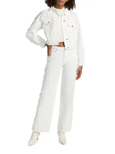 Generation Love Women's Lexia 3D Lace Combo Denim Jacket - Chalk White - Size XL | Thumbnail 2