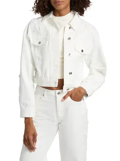 Generation Love Women's Lexia 3D Lace Combo Denim Jacket - Chalk White - Size XL | Thumbnail 3