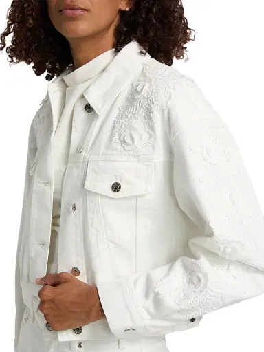 Generation Love Women's Lexia 3D Lace Combo Denim Jacket - Chalk White - Size XL | Thumbnail 6