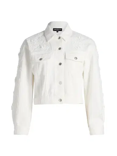 Generation Love Women's Lexia 3D Lace Combo Denim Jacket - Chalk White - Size XL | Thumbnail 1