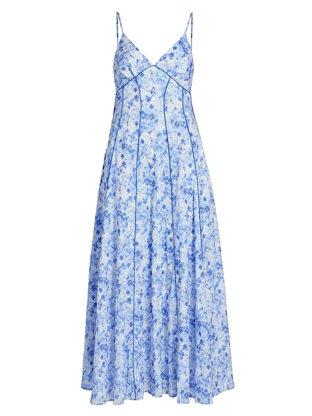 Women's Cami Floral Cotton Poplin Maxi Dress - Blue Multi