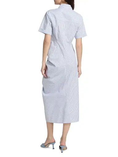 Rosie Assoulin Women's Gathered Ruffle Cotton Poplin Shirtdress - Blue Stripe | Thumbnail 5 Rosie Assoulin Women's Gathered Ruffle Cotton Poplin Shirtdress - Blue Stripe | Thumbnail 5