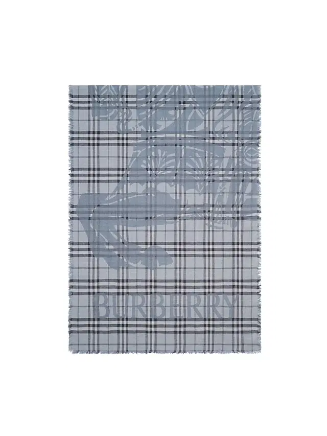 Burberry Men's EKD Check Wool-Silk Wide Scarf - Bank Blue