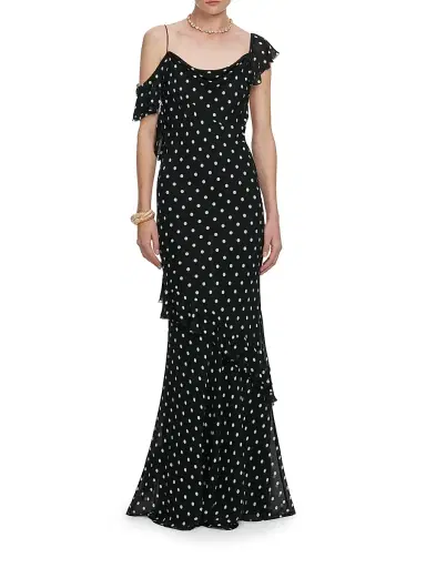 Self-Portrait Women's Polka Dot Georgette Maxi Dress - Black | Thumbnail 2