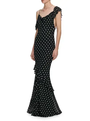 Self-Portrait Women's Polka Dot Georgette Maxi Dress - Black | Thumbnail 3
