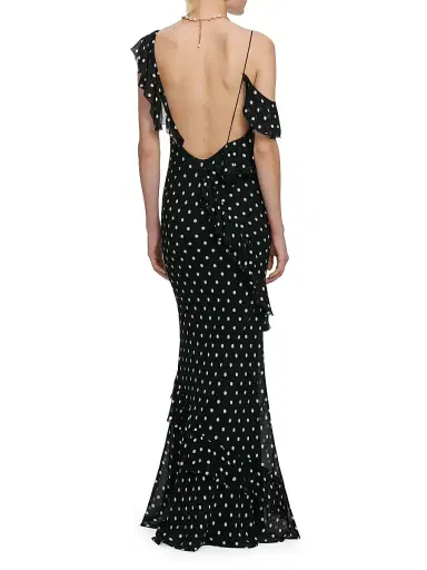 Self-Portrait Women's Polka Dot Georgette Maxi Dress - Black | Thumbnail 4