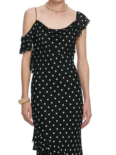 Self-Portrait Women's Polka Dot Georgette Maxi Dress - Black | Thumbnail 5