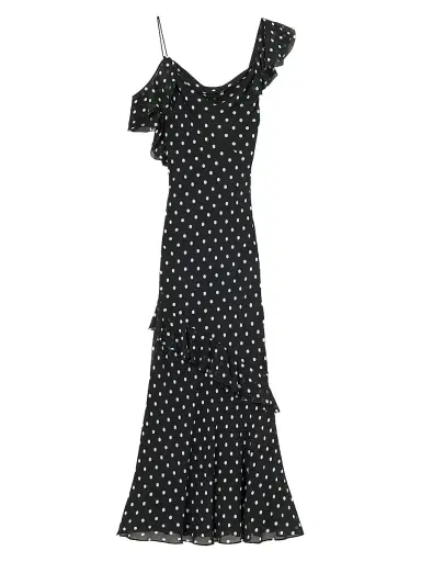 Self-Portrait Women's Polka Dot Georgette Maxi Dress - Black | Thumbnail 1