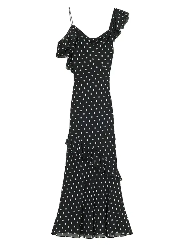 Self-Portrait Women's Polka Dot Georgette Maxi Dress - Black