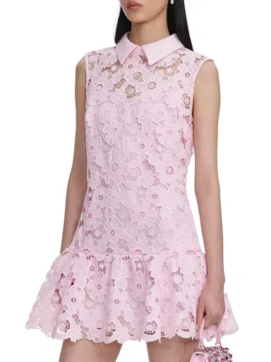 Self-Portrait Women's Lace Collared Minidress - Pink | Thumbnail 4