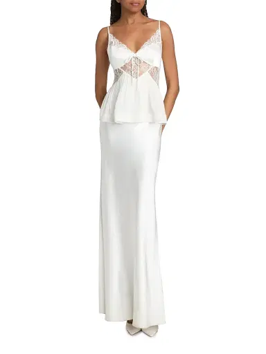 Self-Portrait Women's Satin Georgette Lace-Trimmed Maxi Dress - White - Size 0 | Thumbnail 3 Self-Portrait Women's Satin Georgette Lace-Trimmed Maxi Dress - White - Size 0 | Thumbnail 3