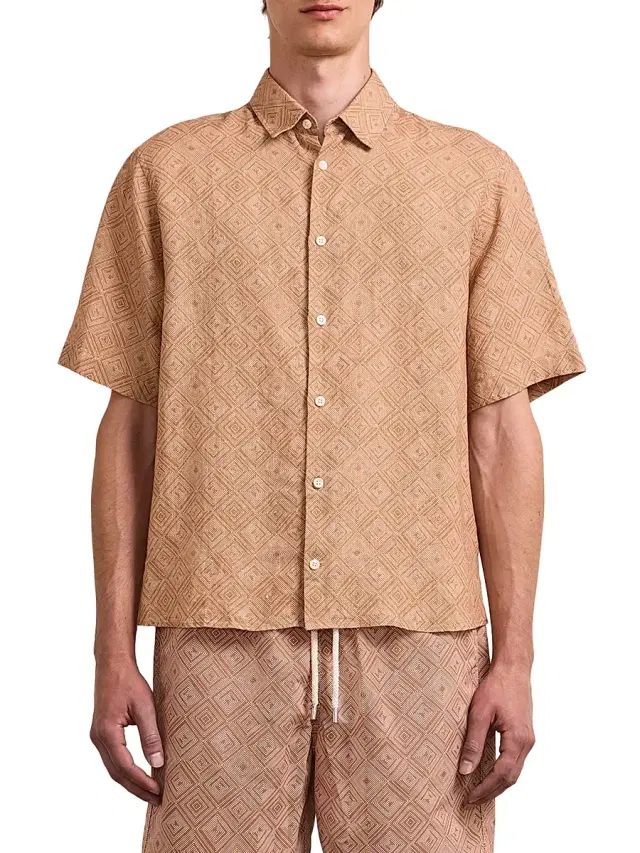 Men's Castro Angra Madeira-Print Linen Button-Front Shirt - Copper