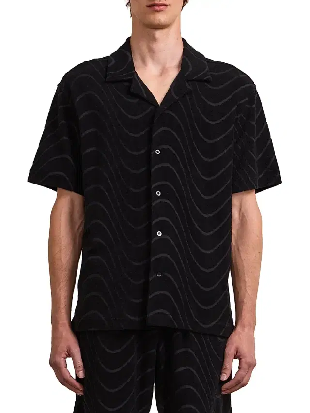 Men's Roberto Fibra Terry-Cotton-Blend Camp Shirt - Black