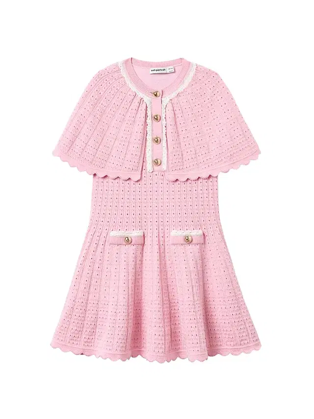 Self-Portrait Little Girl's & Girl's Pointelle-Knit Cape Dress - Pink