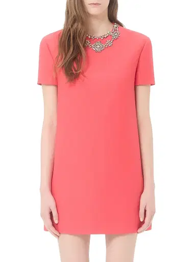 Valentino Garavani Women's Embroidered Crepe Couture Short Dress - Coral - Size 0 | Thumbnail 3