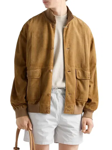 Prada Men's Suede Blouson Jacket - Beige Khaki - Size 44 | Thumbnail 3 Prada Men's Suede Blouson Jacket - Beige Khaki - Size 44 | Thumbnail 3