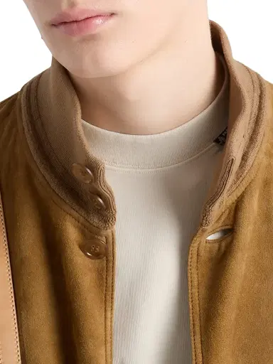Prada Men's Suede Blouson Jacket - Beige Khaki - Size 44 | Thumbnail 4 Prada Men's Suede Blouson Jacket - Beige Khaki - Size 44 | Thumbnail 4