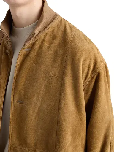 Prada Men's Suede Blouson Jacket - Beige Khaki - Size 44 | Thumbnail 5 Prada Men's Suede Blouson Jacket - Beige Khaki - Size 44 | Thumbnail 5